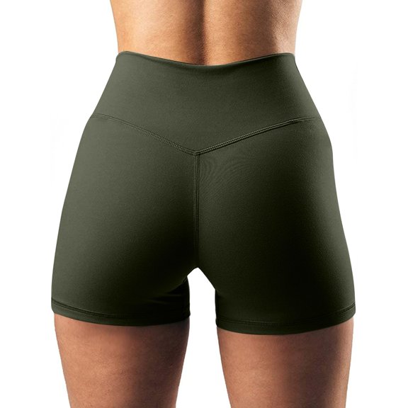 Annhoo Womens Crossover Yoga Shorts High Waisted Butt Lifting Compression Running Athletic Gym Bike Shorts