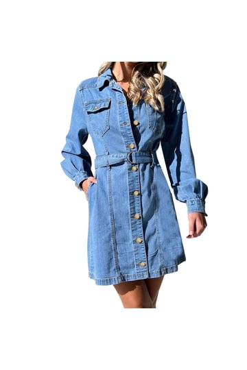 walmart blue jean dress Long Sleeve Denim Mini this easy style easily weekend-getaway A Line V Neck Filling:Vanilla Bean Butter Cream