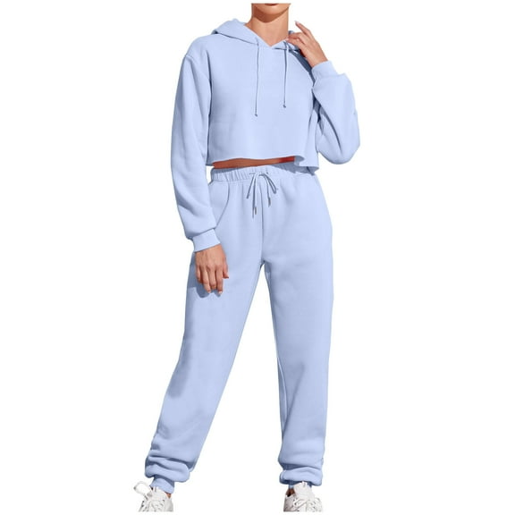 Annhoo Womens Fall 2 Piece Sweatsuits Workout Sets Casual Long Sleeve Crop Hooded Sweatshirts with Sweatpants Tracksuits