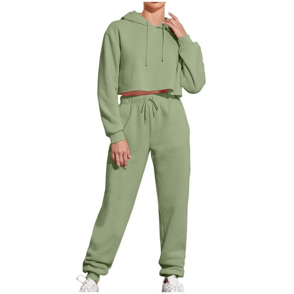Annhoo Womens Fall 2 Piece Sweatsuits Workout Sets Casual Long Sleeve Crop Hooded Sweatshirts with Sweatpants Tracksuits