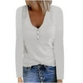 thumbnail image 1 of Annhoo Womens Fall Long Sleeve Tops Casual V Neck Button down Plain T Shirt Slim Knit Ribbed Blouse Tees, 1 of 5