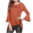 thumbnail image 1 of Annhoo Womens Fall Tops Flare Long Sleeve Round Neck Loose T Shirts Plus Size Knot Front Lounge Blouse Tees, 1 of 3