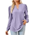 thumbnail image 1 of Annhoo Womens Fall Tops Puff Long Sleeve Casual V Neck Eyelet Dressy Shirts Loose Comfort Vacation Tunics, 1 of 6