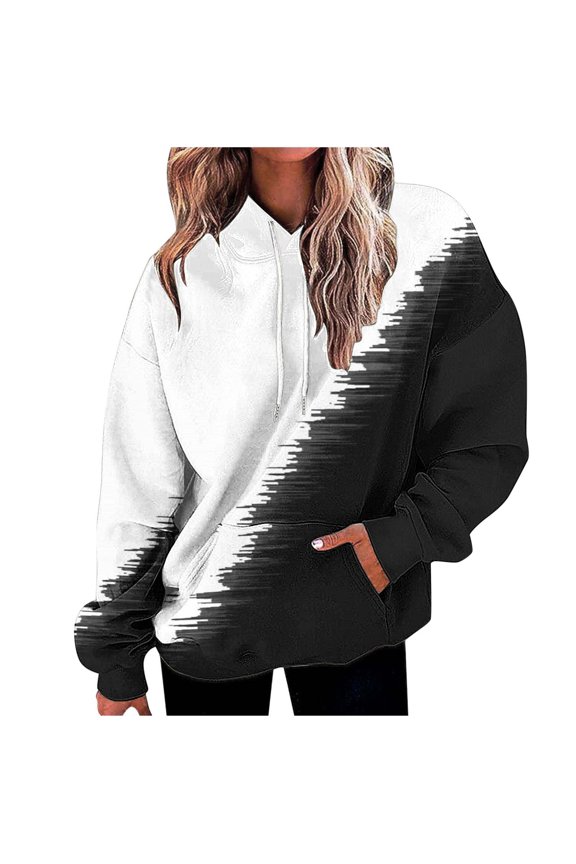 Womens Fashion Hoodies Plus Size Color Block Long Sleeve Pullovers Fall Oversized Sweatshirts with Pocket