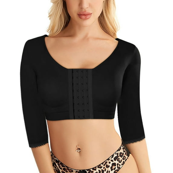 Annhoo Womens Front Closure Sports Bras 3/4 Sleeve Wirefree High Impact Workout Crop Tops Plus Size Compression Yoga Bra