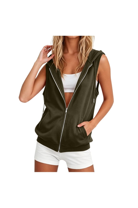 Womens Hooded Tank Tops Full Zip up Sleeveless Hoodie Vest Fashion Loose Comfy Workout Gym Athletic Shirts