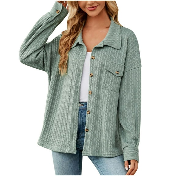 Annhoo Womens Jackets Long Sleeve Fall Casual Button down Lapel Thin Coats Lightweight Solid Color Clothes