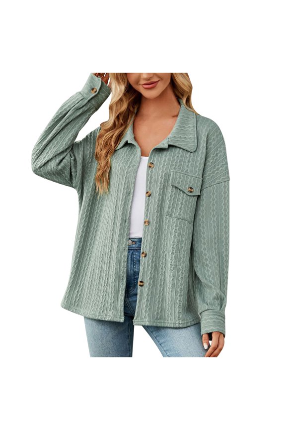 Womens Jackets Long Sleeve Fall Casual Button down Lapel Thin Coats Lightweight Solid Color Clothes