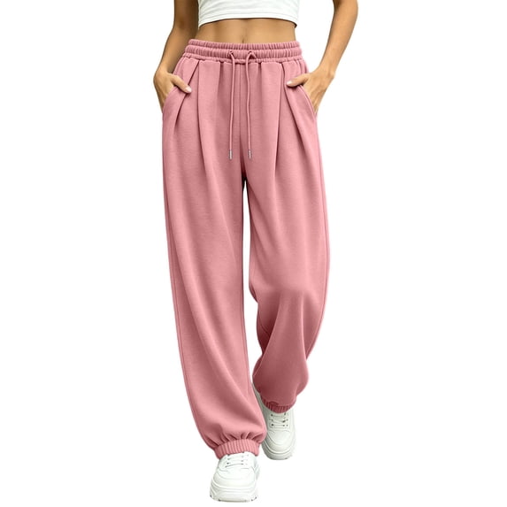 Annhoo Womens Joggers with Pockets Drawstring Elastic Waist Oversized Full Length Trousers Casual Workout Pants