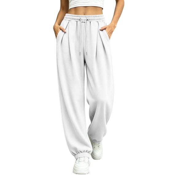Annhoo Womens Joggers with Pockets Drawstring Elastic Waist Oversized Full Length Trousers Casual Workout Pants