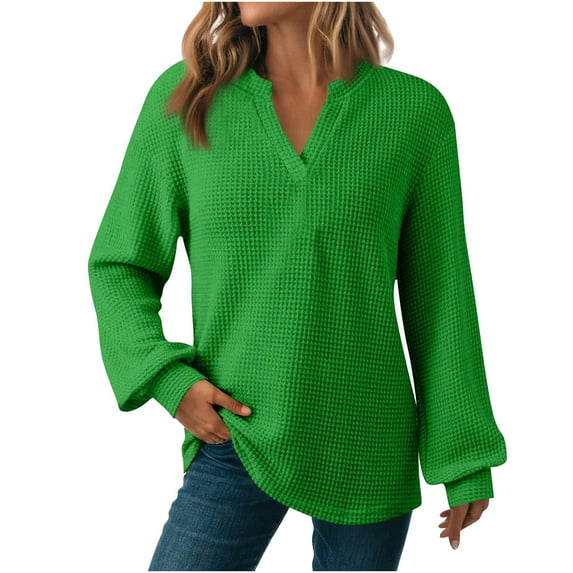 Annhoo Womens Knit Shirts V-Neck Long Sleeve Business Blouse Comfy Solid Color Casual Tops Daily Outdoor Tunic Pullover