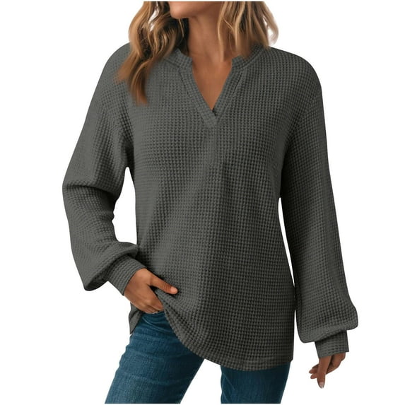 Annhoo Womens Knit Shirts V-Neck Long Sleeve Business Blouse Comfy Solid Color Casual Tops Daily Outdoor Tunic Pullover