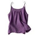 thumbnail image 1 of Annhoo Womens Linen Pajama Shirts Spring Summer Solid Color V Neck Pleated Sleeveless Camisole Tops Sleepwear Clothes, 1 of 3