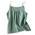 thumbnail image 1 of Annhoo Womens Linen Pajama Shirts Spring Summer Solid Color V Neck Pleated Sleeveless Camisole Tops Sleepwear Clothes, 1 of 4