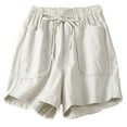 thumbnail image 1 of Annhoo Womens Linen Shorts Elastic High Waisted Casual Wide Leg Drawstring Summer Beach Shorts with Pockets, 1 of 5