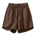 thumbnail image 1 of Annhoo Womens Linen Shorts Elastic High Waisted Casual Wide Leg Drawstring Summer Beach Shorts with Pockets, 1 of 5