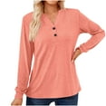 thumbnail image 1 of Annhoo Womens Long Sleeve Shirts Loose V Neck Button Front Tops Fall Casual Comfy Solid Color Blouse Tees, 1 of 3