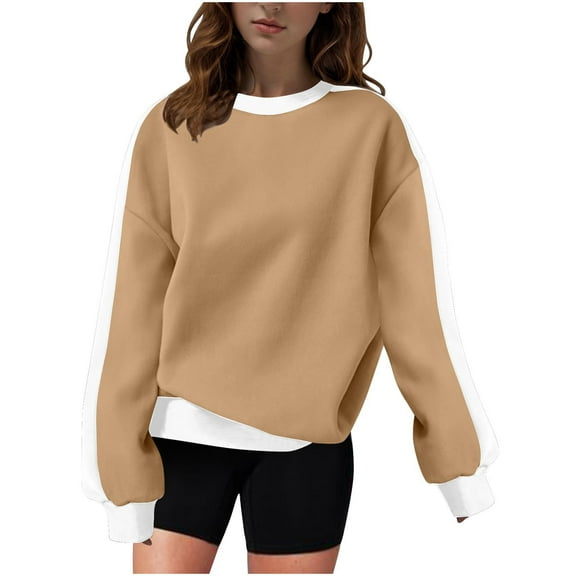 Annhoo Womens Long Sleeve Sweatshirts Crew Neck Color Block Hooded Pullover Trendy Loose Tops Fall Winter Clothes Outfits