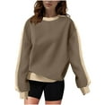 thumbnail image 1 of Annhoo Womens Long Sleeve Sweatshirts Crew Neck Color Block Hooded Pullover Trendy Loose Tops Fall Winter Clothes Outfits, 1 of 4