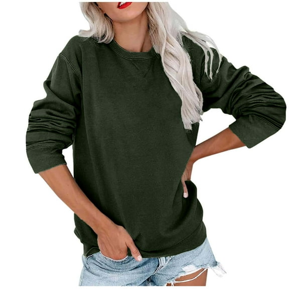 Annhoo Womens Long Sleeve Sweatshirts Crew Neck Fall Winter Casual Blouses Solid Color Workout Comfy Basic Tops Shirts