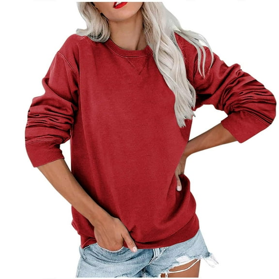 Annhoo Womens Long Sleeve Sweatshirts Crew Neck Fall Winter Casual Blouses Solid Color Workout Comfy Basic Tops Shirts