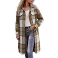 thumbnail image 1 of Annhoo Womens Long Trench Coat Single Breasted Checkered Long Sleeve Lapel Overcoat Fall Winter outerwear Jackets, 1 of 7