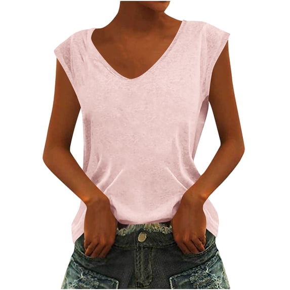 Annhoo Womens Loose Tank Tops Soft Solid Color V Neck Lightweight Breathable Sleeveless Shirts Basic Clothes