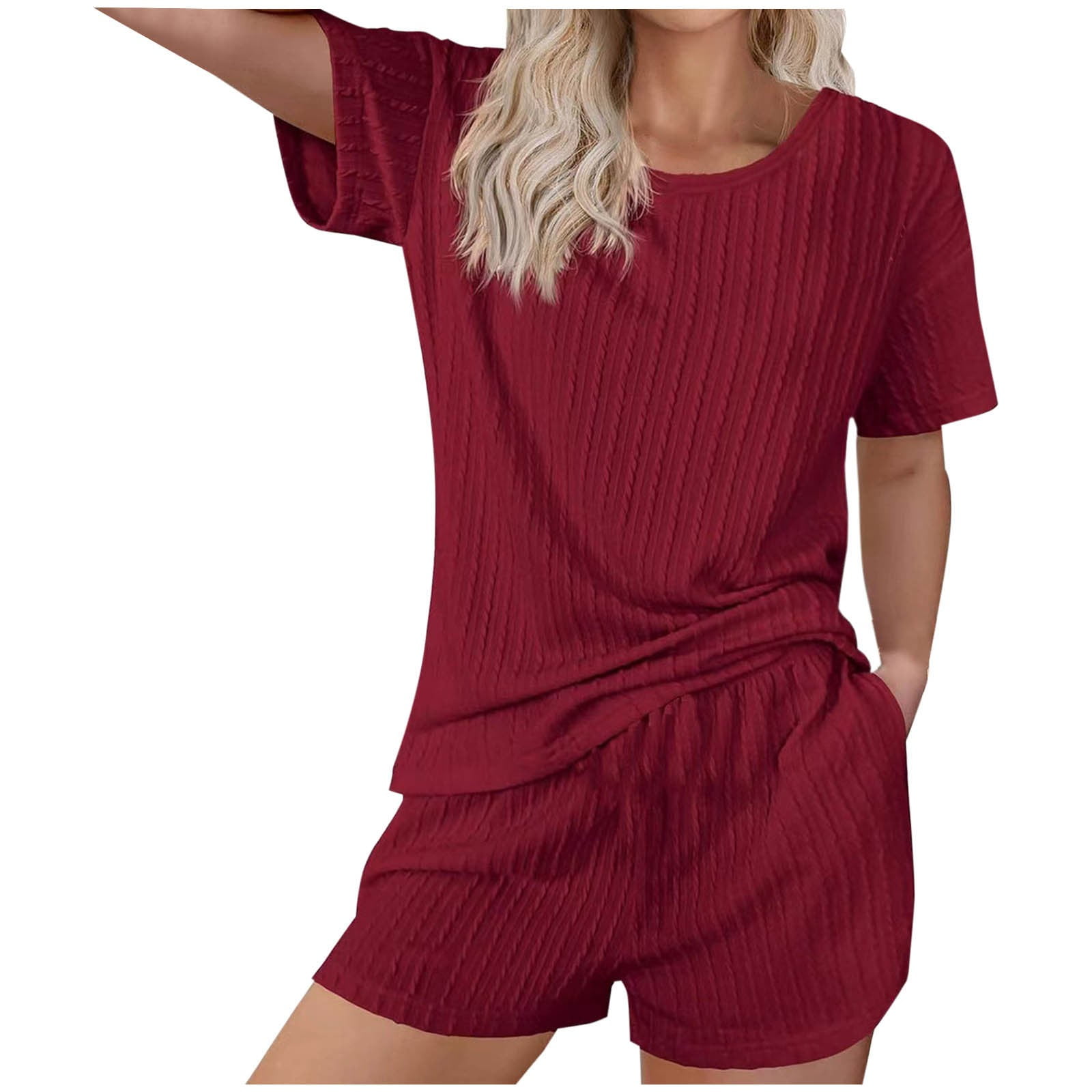 Annhoo Womens Lounge Sets Summer Piece Knitted Clothes Short