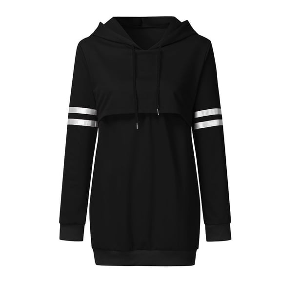 Annhoo Womens Nursing Pregnant Sweatshirts Striped Hooded Drawstring Long Sleeve Blouse Breastfeeding Dressy Tunic Tops