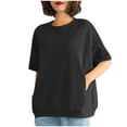 thumbnail image 1 of Annhoo Womens Oversized Shirts Loose Casual Round Neck Solid Color Short Sleeve Tops Fashion Athletic Clothes, 1 of 2