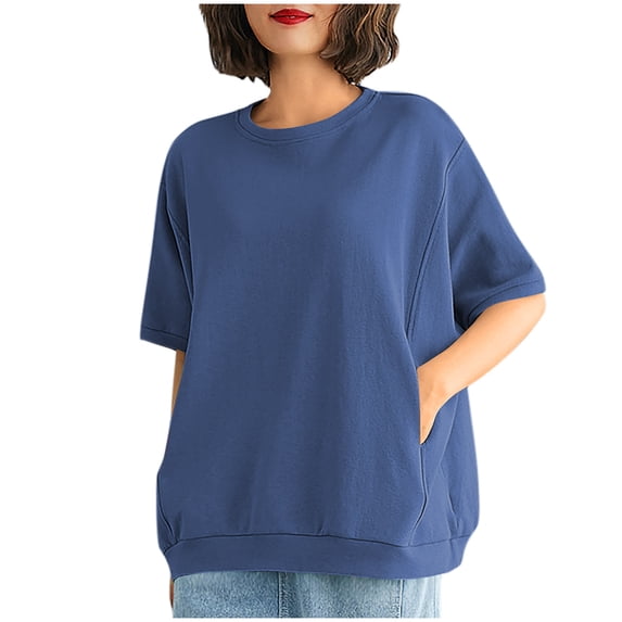 Annhoo Womens Oversized Shirts Loose Casual Round Neck Solid Color Short Sleeve Tops Fashion Athletic Clothes