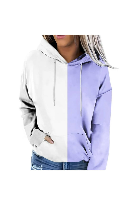 Womens Oversized Sweatshirts Plus Size Long Sleeve Hooded Tops Trendy Color Block Pullover with Pocket