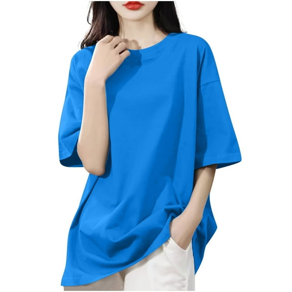 Annhoo Womens Oversized T-Shirts Crew Neck Drop Shoulder Tops Short Sleeve Loose Blouse Comfy Summer Clothes