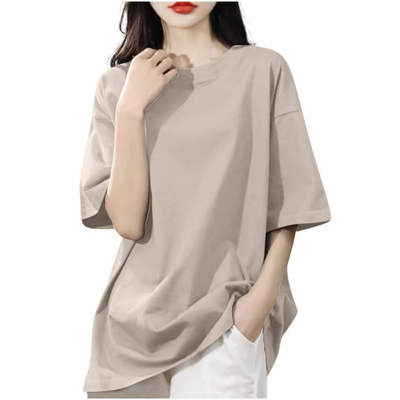Annhoo Womens Oversized T-Shirts Crew Neck Drop Shoulder Tops Short Sleeve Loose Blouse Comfy Summer Clothes