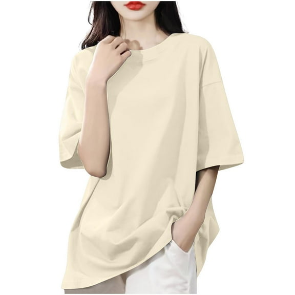 Annhoo Womens Oversized T-Shirts Crew Neck Drop Shoulder Tops Short Sleeve Loose Blouse Comfy Summer Clothes