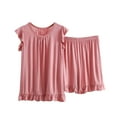 thumbnail image 1 of Annhoo Womens Pajama Sets 2 Piece Plus Size Ruffle Short Outfits Summer Sleeveless Round Neck Tops with Shorts, 1 of 9