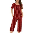 thumbnail image 1 of Annhoo Womens Pajama Sets Button down Pleated Short Sleeve Shirts and Capri Pants Plus Size Polka Dots Pj Sets, 1 of 5