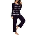 thumbnail image 1 of Annhoo Womens Pajama Sets Long Sleeve Button Pleated Striped Sleepwear Fall 2 Piece Plus Size Comfy Lounge Sets, 1 of 7