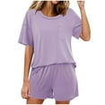 thumbnail image 1 of Annhoo Womens Pajama Sets Short Sleeve Round Neck Tops and Shorts Summer 2 Piece Loose Solid Sleepwear Outfits, 1 of 7