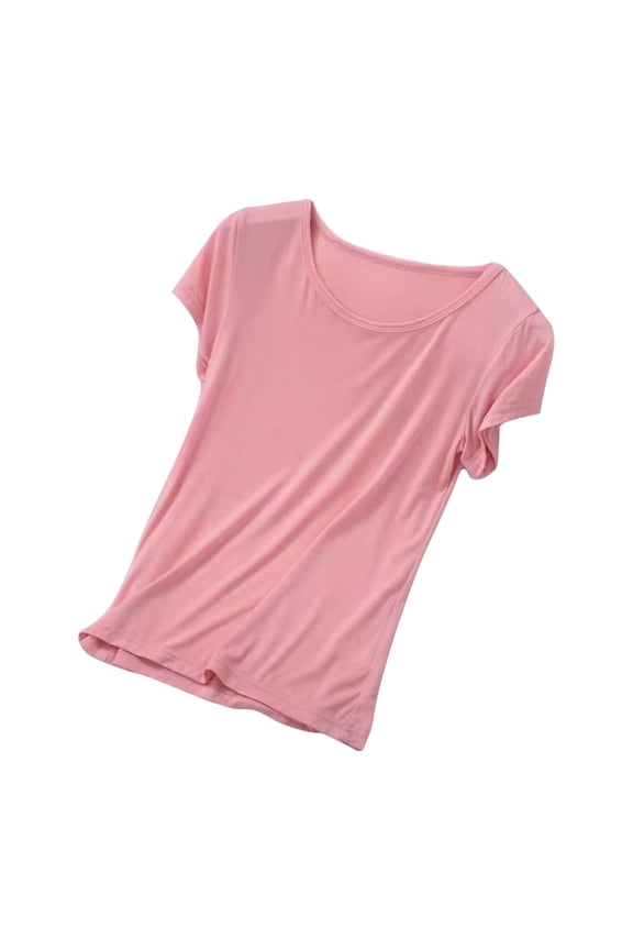 Womens Pajama Tops Lightweight Breathable Solid Color Crewneck Short Sleeve Shirts Sleepwear Clothes