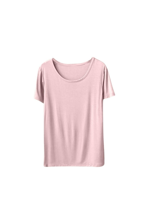 Womens Pajama Tops Soft Loose Lightweight Solid Color Crewneck Short Sleeve Shirts Casual Loungewear Clothes