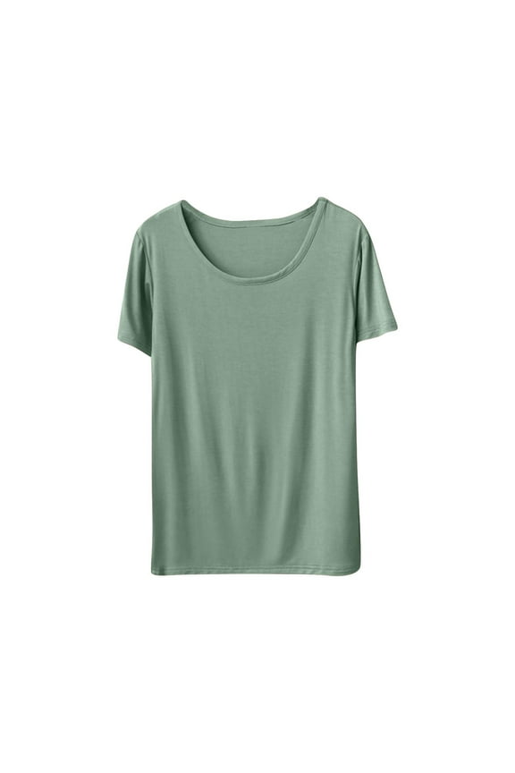 Womens Pajama Tops Soft Loose Lightweight Solid Color Crewneck Short Sleeve Shirts Casual Loungewear Clothes