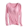 thumbnail image 1 of Annhoo Womens Pajama Tops with Built in Bras Fall Casual Long Sleeve Crewneck Undershirts Cozy Solid Loungewear, 1 of 1