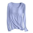 thumbnail image 1 of Annhoo Womens Pajama Tops with Built in Bras Fall Long Sleeve Crewneck Casual Shirts Cozy Solid Color Loungewear, 1 of 9