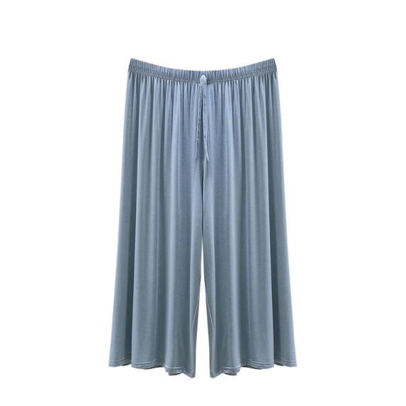 Annhoo Womens Plus Size Capri Pants Comfortable Wide Leg Plain Drawstring Loose Trouser Casual Lightweight Clothes