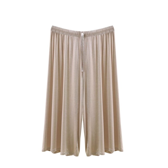 Annhoo Womens Plus Size Capri Pants Comfortable Wide Leg Plain Drawstring Loose Trouser Casual Lightweight Clothes