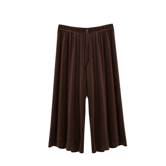 Annhoo Womens Plus Size Capri Pants Comfortable Wide Leg Plain Drawstring Loose Trouser Casual Lightweight Clothes