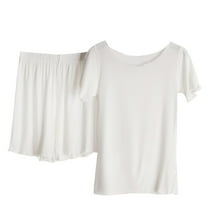 Annhoo Womens Plus Size Lounge Sets Summer Short Sleeve Crewneck Shirts and Elastic Waist Shorts 2 Piece Ruffle Hem Outfits