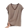 thumbnail image 1 of Annhoo Womens Plus Size Pajama Tops V Neck Loose Block Color Striped Shorts Sleeve Shirts Fashion Casual Clothes, 1 of 3