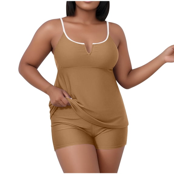 Annhoo Womens Plus Size Swimsuits V Neck Loose Lightweight Solid Color Tankini Swimwear Comfortable Swim Clothes